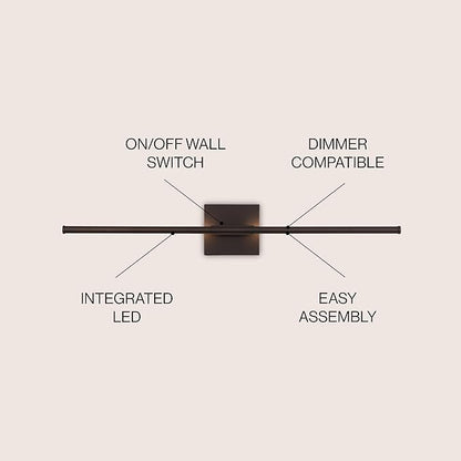 JONATHAN Y 28" Oil Rubbed Bronze Modern Dimmable Integrated LED Wall Sconce, Metal Vanity Light for Bathroom Mirror Bedroom Hallway, Sleek Hardwired Wall Lamp Fixture, 3000K (JYL7022D)