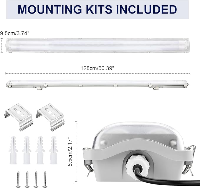 BRILLIHOOD 4Ft LED Vapor Tight Light Fixtures, 48W, 4200LM, 6500K Bright White, Clear Cover, IP65 Waterproof Vapor Proof Lights for Car Wash, Garage, Walk in Freezer, Indoor Outdoor Lighting, 2-Pack