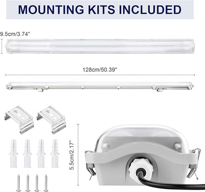 BRILLIHOOD 4Ft LED Vapor Tight Light Fixtures, 48W, 4200LM, 6500K Bright White, Clear Cover, IP65 Waterproof Vapor Proof Lights for Car Wash, Garage, Walk in Freezer, Indoor Outdoor Lighting, 2-Pack