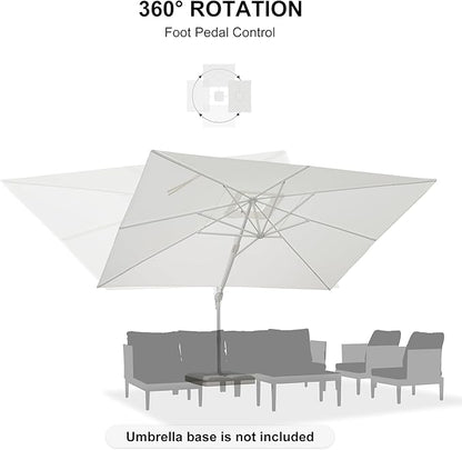 PURPLE LEAF 10' × 13' Patio Umbrella White Cantilever Umbrella Aluminum Square Outdoor Offset Umbrella Hanging Windproof with 360° Rotation for Garden Deck Pool, White