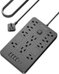 Bawmwim Surge Protector Power Strip - 11 Outlets(1850W/15A) with 6 USB Ports(2 USB C), 6FT Flat Plug Extension Cord, Wall Mount, Black, ETL Listed for Home, Dorm Room