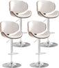Adjustable Swivel Bar Stools Set of 4, Modern Bentwood Barstool with Large Metal Base and Footrest, PU Leather Upholstered Bar Chair with Curved Back for Kitchen Island Dining Room, White