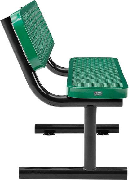 Global Industrial 4'L Heavy Duty Expanded Metal Mesh Bench with Backrest with Steel Frame, Portable Outdoor Bench, 1000 lbs Capacity, Green, 48" L x 24" W x 33" H