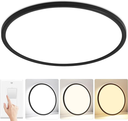 24 inch Modern Led Big Ceiling Light, Ultra Thin Flush Mount, 50W 5000LM, Dimmable, 3000K/4000K/6500K Selectable, Black, Perfect for Bedroom, Kitchen, Dining Room, Living Room, Home Office, Hallway