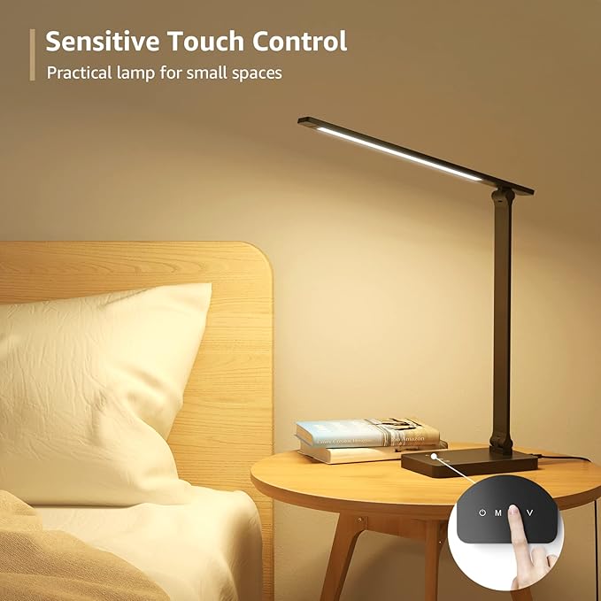 Lepro LED Desk Lamp for Home Office, 9.5W 750LM Metal Touch Control Desk Light, 5 Color Modes 5 Brightness Level, Eye Caring Task Lamp For Reading, Sewing, Crafts, School Supplies, Puzzle Light, Black