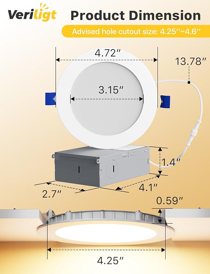 48 Pack 4 Inch LED Recessed Light, Dimmable, Damp Rated, 5CCT Selectable, 9W 750LM, 120V, Silm Canless Wafer Ceiling Light, ETL&FCC
