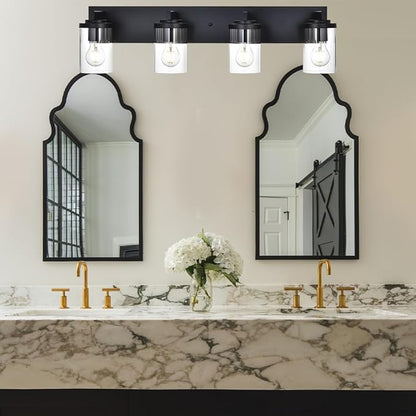BONLICHT Modern Wall Bathroom Vanity Light Fixture 4 Light Black Metal with Clear Glass Shade,Industrial Vintage Farmhouse Wall Mount Lighting Sconce Bath Lighting Over Mirror for Kitchen Hallway