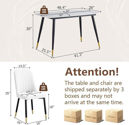 50'' Dining Table Set for 4, Dining Room Sets for 4, Sintered Stone Dining Table Chairs Set of 4, Easy to Assemble，Suitable for Small Spaces