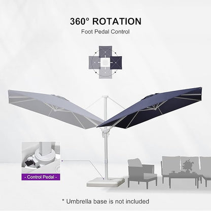 PURPLE LEAF 9 FT Patio Umbrella White Cantilever Umbrella Aluminum Square Outdoor Offset Umbrella Hanging Windproof with 360° Rotation for Garden Deck Pool, Navy Blue