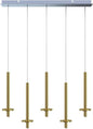 Draco 5 Pendant Lighting Brass – LED Hanging Light Fixture for Kitchen Island, Bar, Foyer – Equilateral Cluster of Mini Metal Rod Pipe Tube Cylinders – Dimmable, Adjustable Wire, Lamp Bulb Included