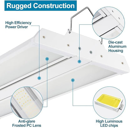 2-Pack 300W High Bay LED Shop Lights, Power Tunable 300W/240W/200W, 4000K/5000K Selectable, 3FT 42000LM 100-277V, Linear High Bay Lights for Warehouse Workshop Supermarket Stadium, ETL