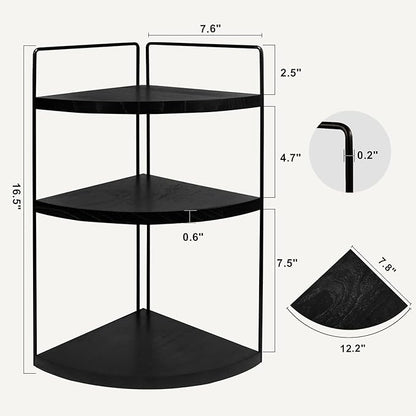 Corner Bathroom Counter Organizer Countertop Black, 3-Tier Corner Shelf Wood Vanity Tray Easy Assembly Space Saving Shelf for Kitchen, Bathroom, Dresser, Makeup, Office