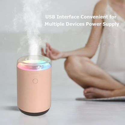 Portable Desk Car Mini Humidifier with Colorful Light, 2 Light Modes, Quiet Personal Ultrasonic Humidifier for Desktop, Bedroom, Car, Travel, Plant (Pink)
