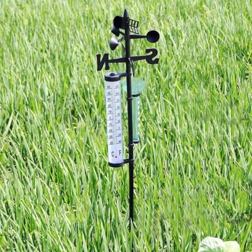 2 Sets Outdoor Weather Measuring Instrument Kit with Rain Gauge and Wind Direction Meter, Plastic Material, Classical Ornamental Style for Garden Decoration and Farm Planting