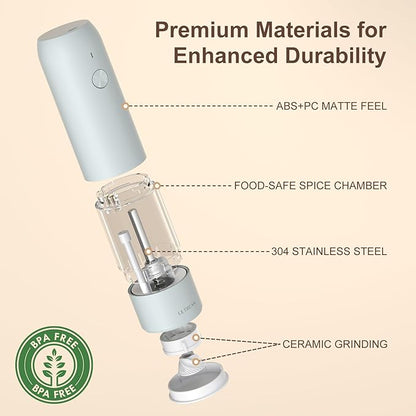 Ultrean Pepper Grinder, Rechargeable Salt and Pepper Grinder with 6 Adjustable Coarseness, LED Light, One-Hand Automatic Operation, Blue