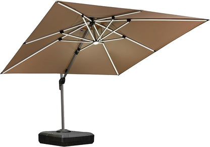 PURPLE LEAF 10 Feet Double Top Deluxe Solar Powered LED Square Patio Umbrella Offset Hanging Umbrella Outdoor Market Umbrella Garden Umbrella, Beige