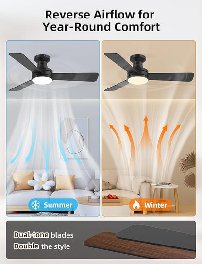 42" RGB Ceiling Fan with Light, Music Sync Smart Fan with Alexa/Google/App Control, Low Profile Flush Mount, 6-Speed Quiet DC Motor, 4 CCT Dimmable Lighting for Bedroom Living Room, Black