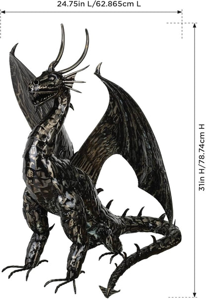 Regal Art & Gift Dragon Metal Statue – Indoor Outdoor Decorative Sculpture for Home & Garden Décor, Weather-Resistant Yard Art Figure for Patio, Lawn, Pewter