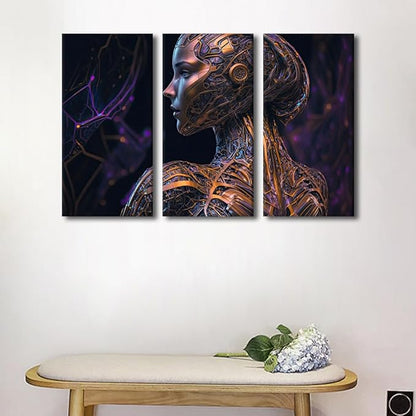 TUMOVO Wall Art for Living Room 3 Panel AI Wall Art Parametric Artificial Intelligence Pictures Print on Canvas for Home Office Decorations, Stretched and Framed Ready to Hang, 42" Wx28