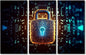 TUMOVO 3 Panel Wall Art Padlock with a Glowing Light at the Top Pictures Print on Canvas for Living Room Bedroom Wall Decoration, Concept Artwork Wooden Framed Ready to Hang, 60" Wx40 H