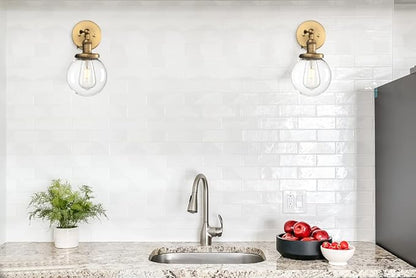 Phansthy Bathroom Light Fixture Single Industrial Wall Sconce with 5.9 Inches Globe Lampshade (Antique)