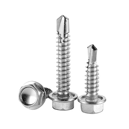 #14 x 3-1/2" (20 Pack) Hex Washer Head Self Drilling Screws, Self Tapping Sheet Metal Tek Screws, 410 Stainless Steel
