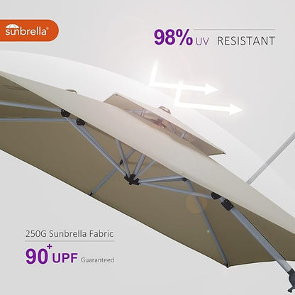 PURPLE LEAF 12ft Patio Umbrella Outdoor Square Umbrella Large Cantilever Umbrella Windproof Offset Heavy Duty Sun Garden Deck Pool Patio, Spectrum Sand
