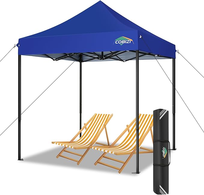 COBIZI 6.6x6.6ft Pop Up Canopy Tent, Heavy Duty Canopy Easy Set up All Weather Waterproof Outdoor Canopy Tent for Parties, Beach, Garden, Camping with 1 Handbag, UPF50+, Deep Blue