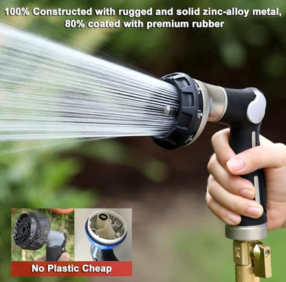 ESOW Garden Hose Nozzle 100% Heavy Duty Metal, Water Hose Sprayer with 8 Watering Patterns, Thumb Control On Off Valve, High Pressure Nozzle Sprayer for Watering Plants, Car and Pet Washing, Black