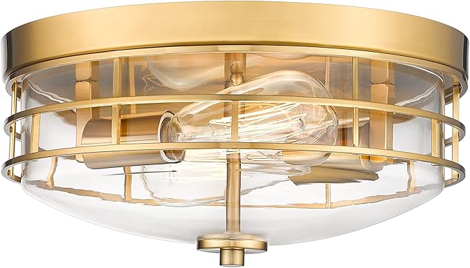 FEMILA Flush Mount Ceiling Light Fixture, 13" Modern Farmhouse Ceiling Light with Clear Glass and Brushed Gold Finish for Entryway Bedroom Kitchen Hallway,4FTJ55-F BG