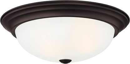 DESIGNERS FOUNTAIN Reedley 2-Lights Flush Mount Ceiling Light, 11 Inch Lighting Fixture for Kitchen, Bedroom, Bathroom, and Hallway, Oil Rubbed Bronze with Etched Glass, 1257S-ORB-W