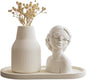 Modern White Plaster Decorative Vase Set - Abstract Minimalist Home Decor Vases with Tray for Living Room, Coffee Table