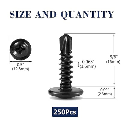 #10 x 5/8" Sheet Metal Screws 250PCS 410 Stainless Steel Truss Head Fast Self Tapping Screws Black Oxide by SG TZH