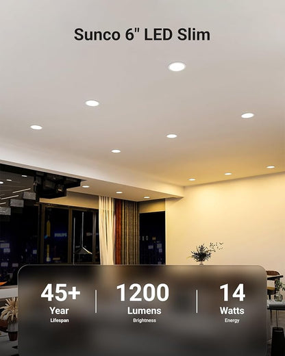 Sunco 48 Pack Recessed Lighting 6 Inch LED, Canless Ceiling Lights Slim with Junction Box, 1200 LM, 14W (100W Equivalent), 2700K Soft White, Dimmable, Wafer Thin, 50000 Lifetime Hours ETL