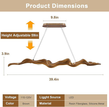 39.4in Linear Chandelier with Remote,Modern Resin Ceiling Pendant Lights for Dining Room Island Lighting Hanging Light for Kitchen,Living Room