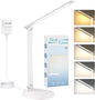Desk Lamp with Charger, 10%-100% Stepless Dimmable & 5 Color Modes Study Lamp, Touch Control, 30-/60-minute Timer, USB Charging Output Port, CRI≥90, Eye-Caring Foldable LED Desk Lamps for Home Office