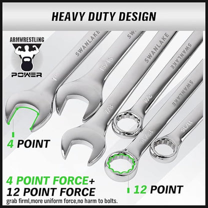 SWANLAKE 32-Piece Combination Wrench Set, SAE and Metric, 1/4"-1" & 7mm-22mm, 12 Point, Chrome Vanadium Steel
