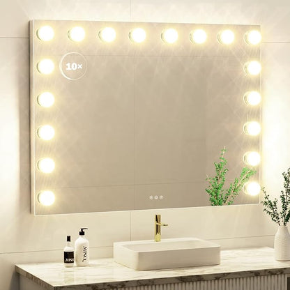 Vanity Mirror with Lights, 32 x 24 Tabletop Hollyhood Makeup Mirror, Hollywood Lighted Mirror with 18 Dimmable LED Bulbs,3 Colors Modes,Touch Control,Metal Frame,