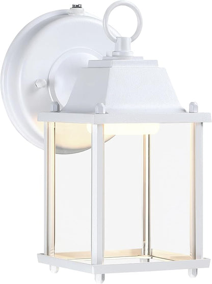 LIT-PaTH Small Outdoor LED Wall Lantern with Dusk to Dawn Photocell, 3000K Warm White, 9.5W, 800 Lumen, Aluminum Housing Plus Glass, Outdoor Rated, 1-Pack, White