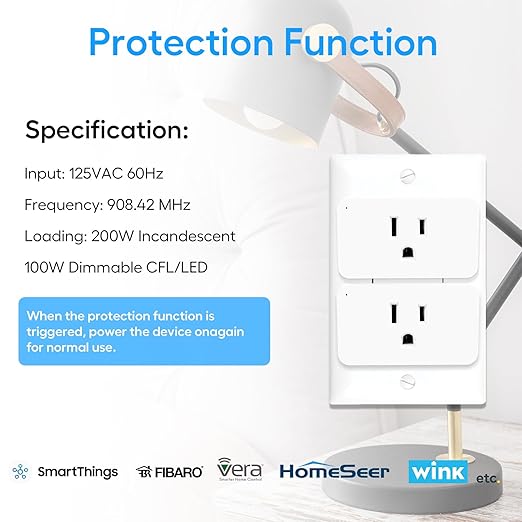 Zwave Dimmer Plug 800 Series 2 Pack, Dimmable Zwave Outlet Built-in Repeater Range Extender, Smart Dimmer Plug Need Z-Wave Hub Required, Compatible Smartthings, Alexa and More, FCC and ETL, 200W