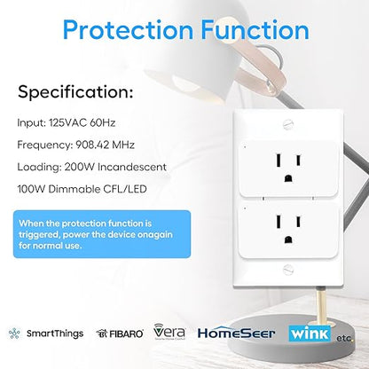 Zwave Dimmer Plug 800 Series 2 Pack, Dimmable Zwave Outlet Built-in Repeater Range Extender, Smart Dimmer Plug Need Z-Wave Hub Required, Compatible Smartthings, Alexa and More, FCC and ETL, 200W
