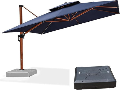 PURPLE LEAF 12ft Patio Umbrella with Base Outdoor Square Umbrellas Large Cantilever Umbrella Windproof Offset Umbrellas Heavy Duty Sun Umbrella for Garden Deck Pool Patio, Navy Blue