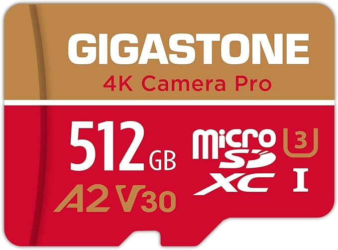 【5-Years Data Recovery】 GIGASTONE 512GB Micro SD Card, 4K Camera Pro, A2 V30 for Smartphone, Gopro, Action Cams, 4K UHD Video Recording, R/W up to 150/120 MB/s, UHS-I U3 C10 Class 10 with Adapter