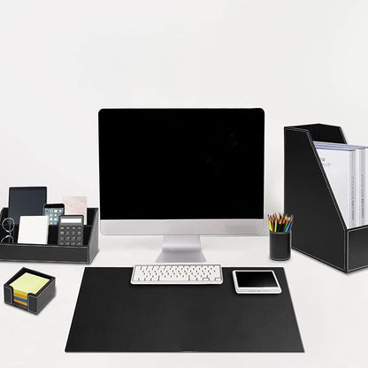 Office Supplies PU Leather 6-Piece Set Desk Organizer,Include Writing Pad,Letter Tray,file folder Sorter/Magazine Holder,Pen Cup,Note Holder,Business Card Holder,Man/Woman Office Gift,Black