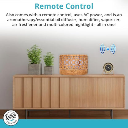 Wild Essentials 700ml Designer Large Room Essential Oil Diffuser, 5 in 1 Ultrasonic Aromatherapy Vaporizer Cool Mist Humidifier, Home, Office, Bedroom, Timer, Auto-Off, 7 Color LED (Dark Wood Hearts)