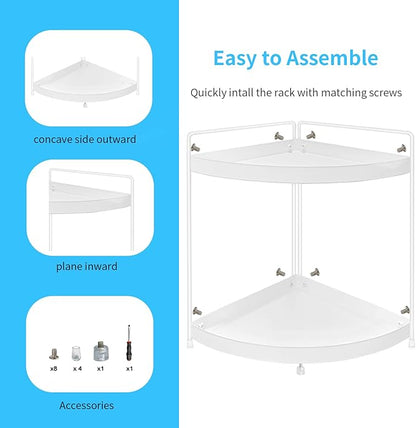 2 Tier Corner Shelf Rack Kitchen Counter Cabinet Bathroom Organizer Makeup Cosmetic countertop Organization and Storage Under Sink Organizers Perfume Trays for Dresser White