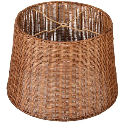 1 Pack Natural Rattan Spider Boho Lamp Shade Handwoven Indonesian Rattan, Large Wicker Woven Lampshade for Table & Floor, Boho Decor (13" Top × 16" Bottom × 11" Slant,Frustum Shape) - size: 13" Top × 16" Bottom × 11" Slant