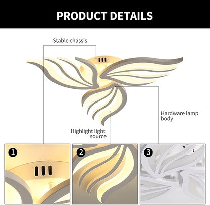 Becailyer LED Ceiling Light, 26.7" Dimmable Modern Flower Shape Ceiling Lamp, 30W Acrylic 3-Petals Flush Mount Ceiling Light Fixtures for Bedroom Dining Room Kitchen, White