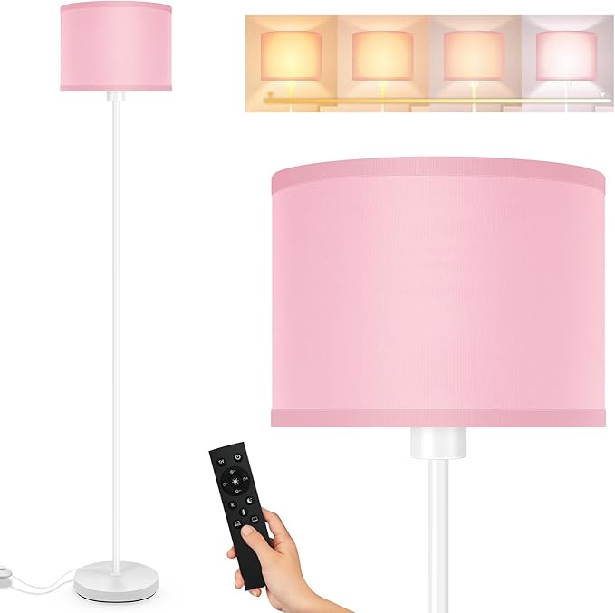 Floor Lamps for Living Room, Stepless Dimmable Floor Lamp with Remote, 2700K-6500K Colors Temperature & Brightness Adjustable,10W/1200LM LED Pink Floor Lamp, Modern Standing Lamp for Girls Bedroom