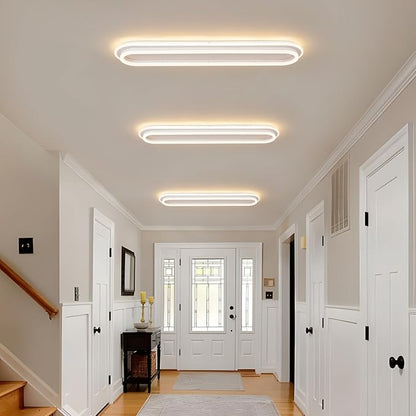 Modern Linear Ceiling Light, 31.5Inch Dimmable LED Flush Mount Ceiling Lamp with Remote Control, Long Kitchen Ceiling Light Fixture for Living Room Dining Room Bedroom Hallway (White)